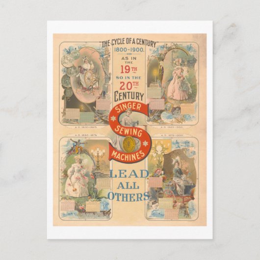 Vintage Werbung für Sängernähmaschinen Postkarte (Vorderseite)
