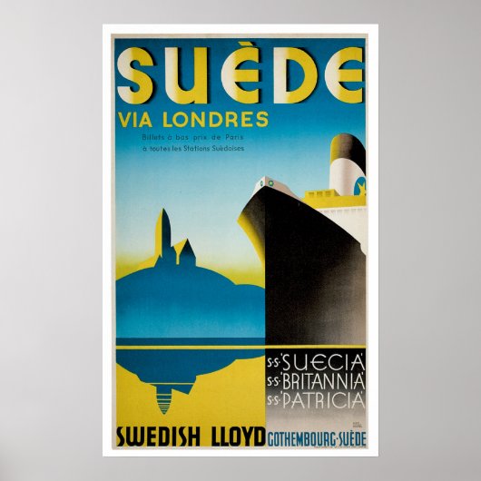 Vintage Werbung für Schiffe in Schweden Poster (Vorne)
