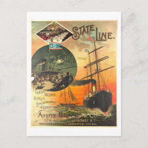 Vintage Werbung für Staat Line Ship Postkarte