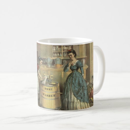Vintage-Werbung für Zuhause-Waschmaschine und Wrin Kaffeetasse (VorderseiteRechts)