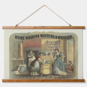 Vintage-Werbung für Zuhause-Waschmaschine und Wrin Wandteppich Mit Holzrahmen