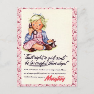 Vintage Werbung, Maytag, kleines Mädchentelefon Postkarte