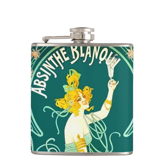 Vintage Wermut-Dame Liqueur Art Nouveau Label Flachmann (Vorderseite)