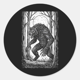 Vintage-Werwolf-Illustration Halloween-Horror Runder Aufkleber