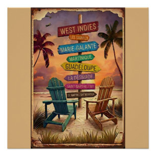 Vintage West Indies Strand Schild / Panneau Antill