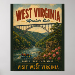 Vintage West Virginia Mountain State Scenic River Poster
