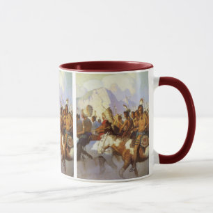 Vintage Western Art, Indianische Kriegspartei von Tasse