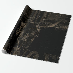 Vintage Western-Büffelschädel Schwarz abgenutzt Geschenkpapier
