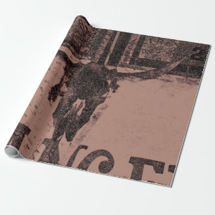 Vintage Western Bullenschädel Braun Altes Land Geschenkpapier