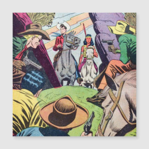 Vintage Western-Cowboy-Ära Comicbuchszene Magnetkarte