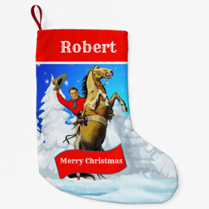 Vintage Western Cowboy aufbäumendes Pferd Frohe We Kleiner Weihnachtsstrumpf