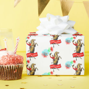 Vintage Western Cowboy aufbäumendes Pferd Geburtst Geschenkpapier