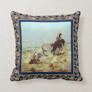 Vintage Western Cowboy beim Lassowerfen auf einen Kissen