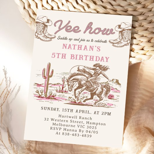 Vintage Western Cowboy Birthday Invitation Einladung