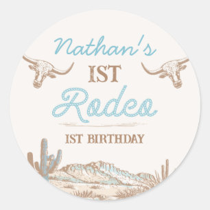 Vintage Western Cowboy Erstes Rodeo 1. Geburtstag Runder Aufkleber
