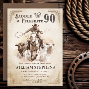 Vintage Western Cowboy Erwachsener 90. Geburtstags Einladung
