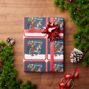 Vintage Western Cowboy Kind Pferd Seil Weihnachten Geschenkpapier