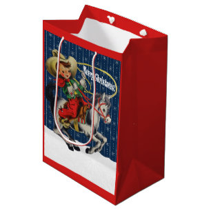 Vintage Western Cowboy Kind Pferd Seil Weihnachten Mittlere Geschenktüte