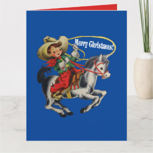 Vintage Western Cowboy Kind Pferd und Seil Weihnac Karte