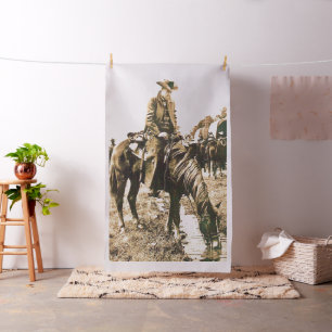 Vintage Western Cowboy tränkt Pferd -Lg Druck Stoff