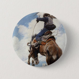Vintage Western Cowboys, Bucking von NC Wyeth Button