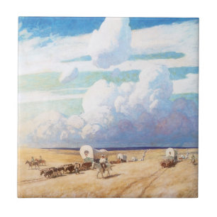 Vintage Western Cowboys, Conestoga-Wagen von Wyeth Fliese
