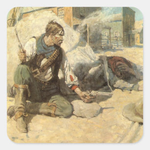 Vintage Western Cowboys, Hopalong von NC Wyeth Quadratischer Aufkleber