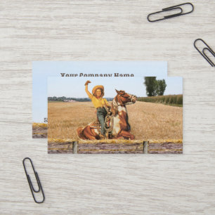 Vintage Western-Cowgirl auf Pferd winkend Visitenkarte