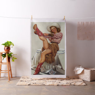 Vintage Western Cowgirl, die auf Boot -Lg. drucken Stoff