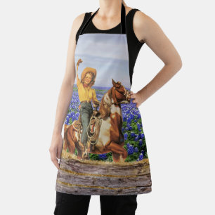 Vintage Western Cowgirl On Horse Waving (M) Schür Schürze