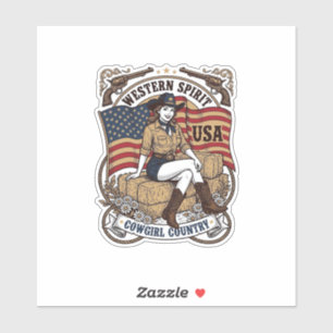 Vintage Western Cowgirl Patriotisches Hemd Design_ Aufkleber