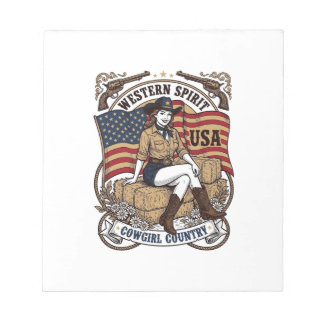 Vintage Western Cowgirl Patriotisches Shirt Design Notizblock
