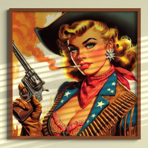 Vintage Western Cowgirl Pin-Up Poster
