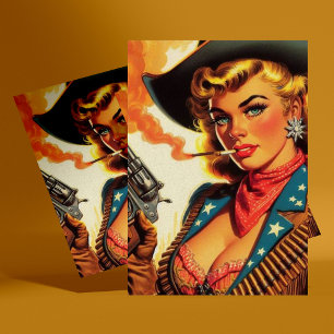 Vintage Western Cowgirl Pin-up Postkarte
