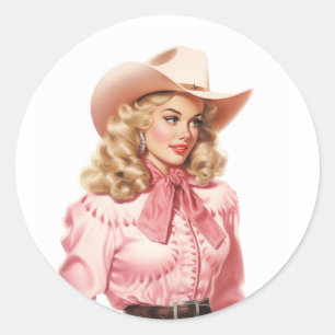 Vintage Western Cowgirl Runder Aufkleber