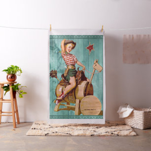 Vintage Western Cowgirl Sittin Pretty -Großdruck Stoff