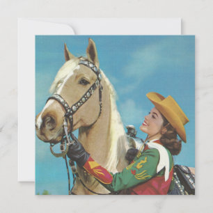 Vintage Western Cowgirl und Palomino-Pferd Karte