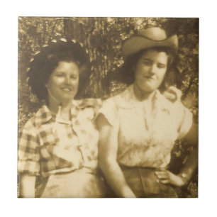 Vintage Western Cowgirls Foto Fliese