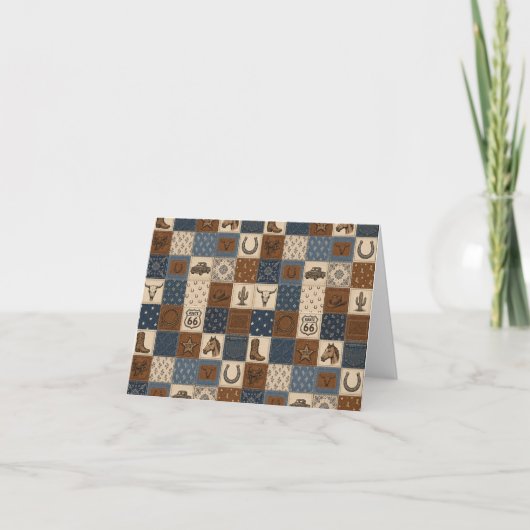 Vintage Western Patchwork Quilt Muster Dankeskarte (Vorderseite)
