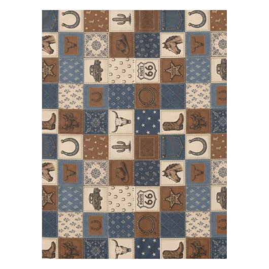 Vintage-Western-Patchwork-Quilt-Muster Tischdecke (Vorderseite)