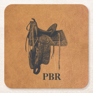Vintage Western-Pferdesattel-Monogramm Rechteckiger Pappuntersetzer