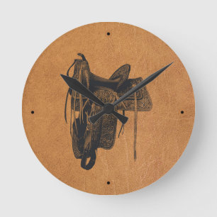 Vintage Western-Pferdesattel Runde Wanduhr