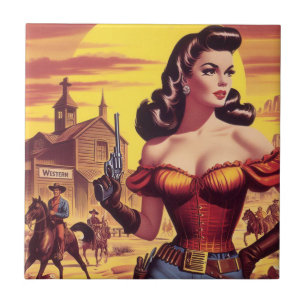 Vintage Western Pin-up-Dame Fliese