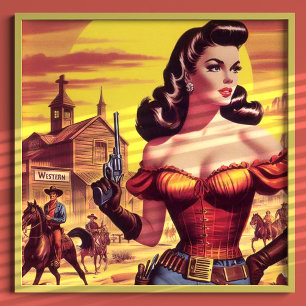 Vintage Western Pin-up-Dame Poster