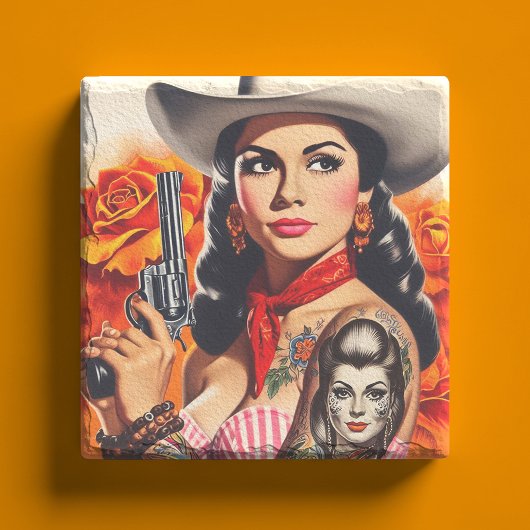 Vintage Western Pin-up-Foto Steinuntersetzer