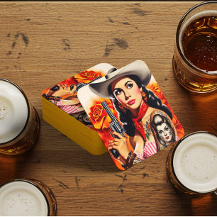 Vintage Western Pin-up Rechteckiger Pappuntersetzer