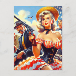 Vintage Western Pulp-Frau Postkarte