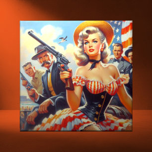 Vintage Western-Pulp-Girl Fliese