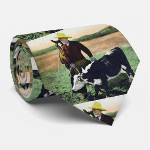 Vintage Western Ranch Cowboy mit Kalb Krawatte