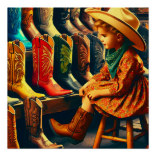 Vintage Western Retro Cowgirl Stiefel Einkaufen  Poster